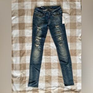 Bullhead black Distressed Blue Jeans with outline of patch